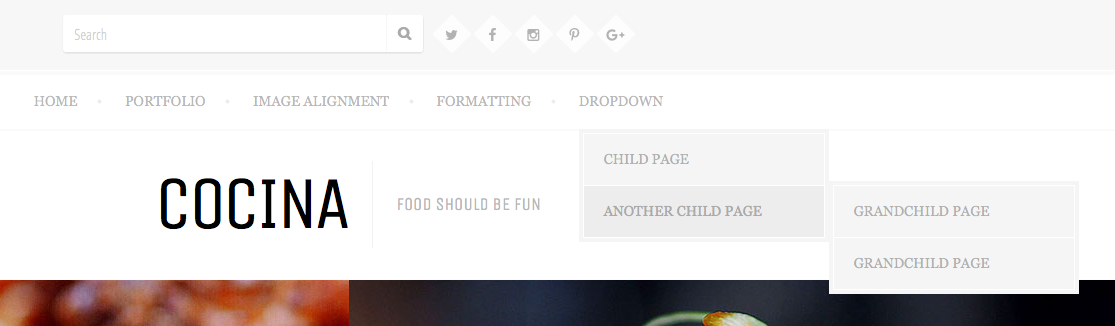 The main navigation menu supports two levels of submenus.